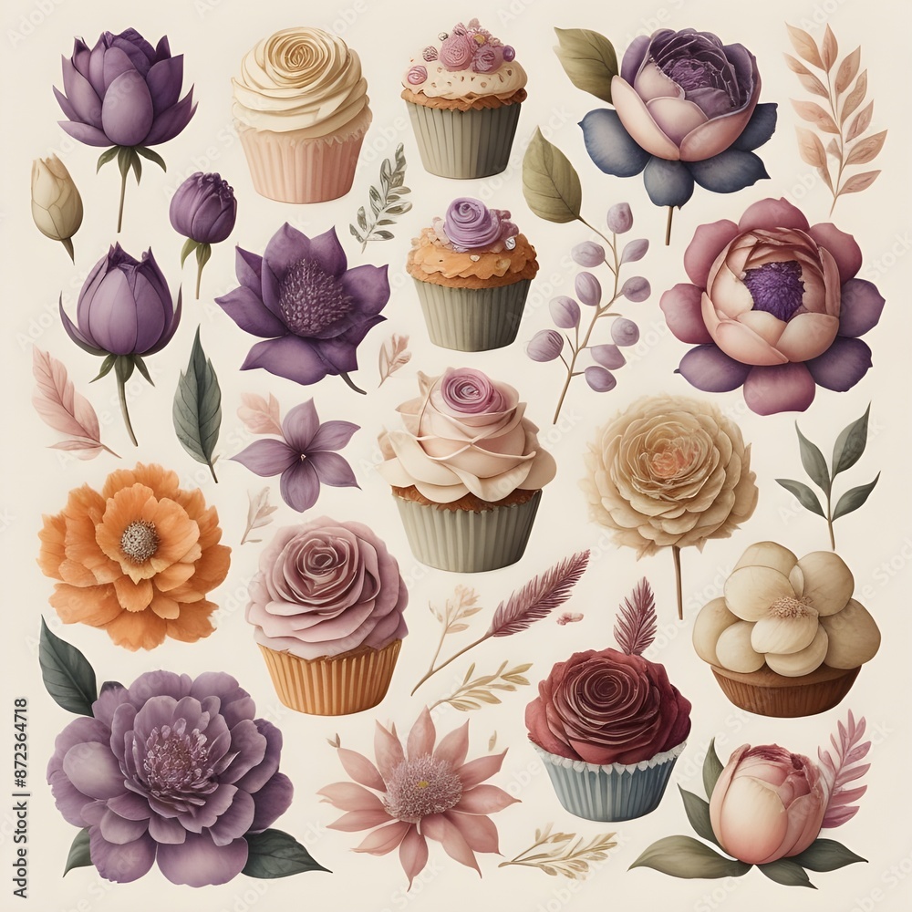 seamless background with sweets and flowers seamless background with sweets and flowers