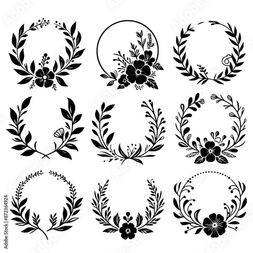 circle round floral frame set vector isolated © Alienalgorithm