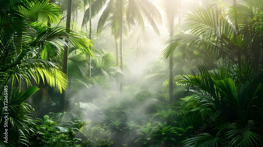 Sunlight Through the Lush Green Tropical Jungle