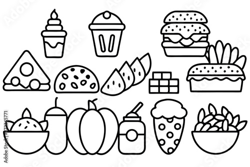 Different types foods delicate line art vintage gastronomy illustration