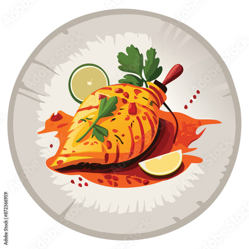 Vector Illustration of Chicken Tikka with Spicy