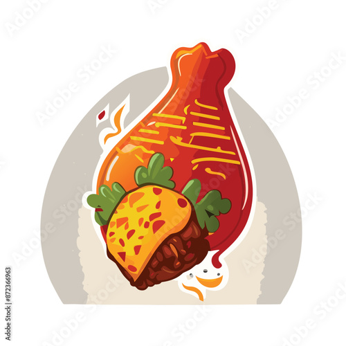 Vector Illustration of Chicken Tikka with Spicy