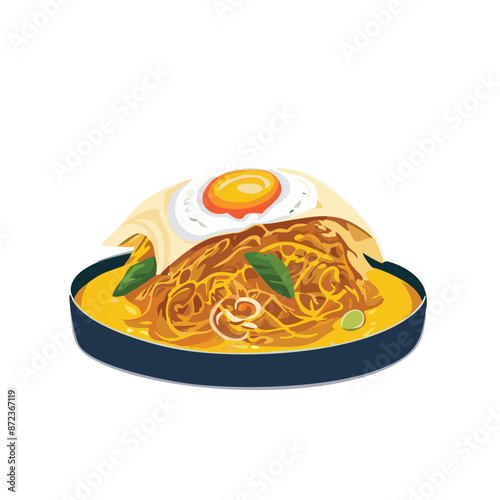 Vector Illustration of Pad Thai on a Colourful Scene