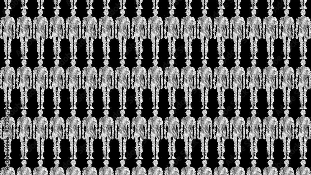 White scribble mans on black background. 4k animation. White scribble mans on black background. 4k animation.