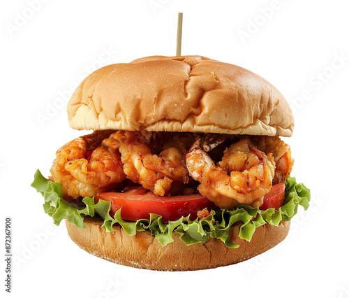 Fried shrimp sandwich isolated on transparent background photo