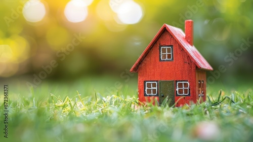 a small red house sitting in the grass