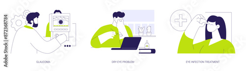 Common eye procedures abstract concept vector illustrations.