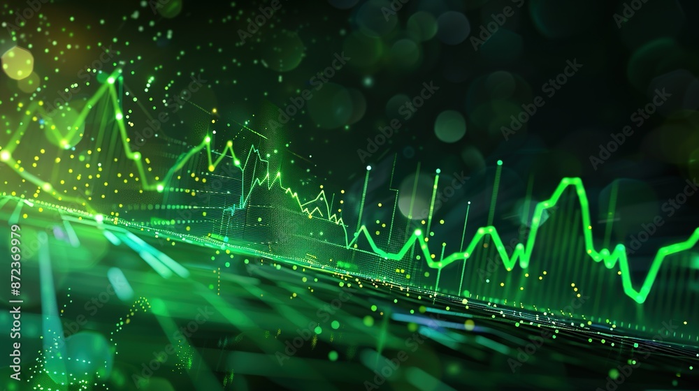Digital Futuristic Economic Indicators on Green Background - Vector Illustration Digital Futuristic Economic Indicators on Green Background - Vector Illustration