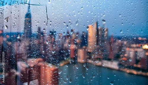Window of a rainy day with the view of contemporary city