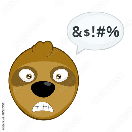 vector illustration face bear sloth character animal cartoon,, with a speech bubble and insult text