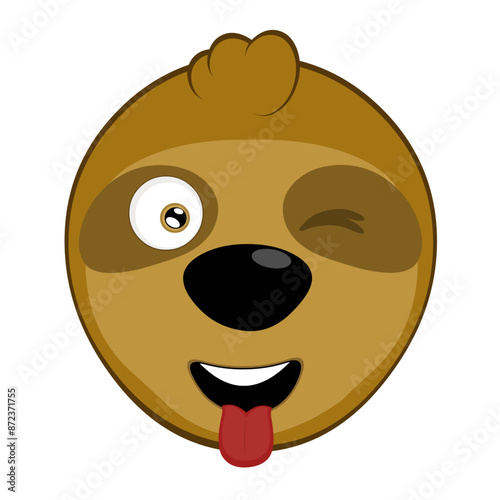 vector illustration face bear sloth character animal cartoon, with a cheerful expression, winking eye and sticking out tongue