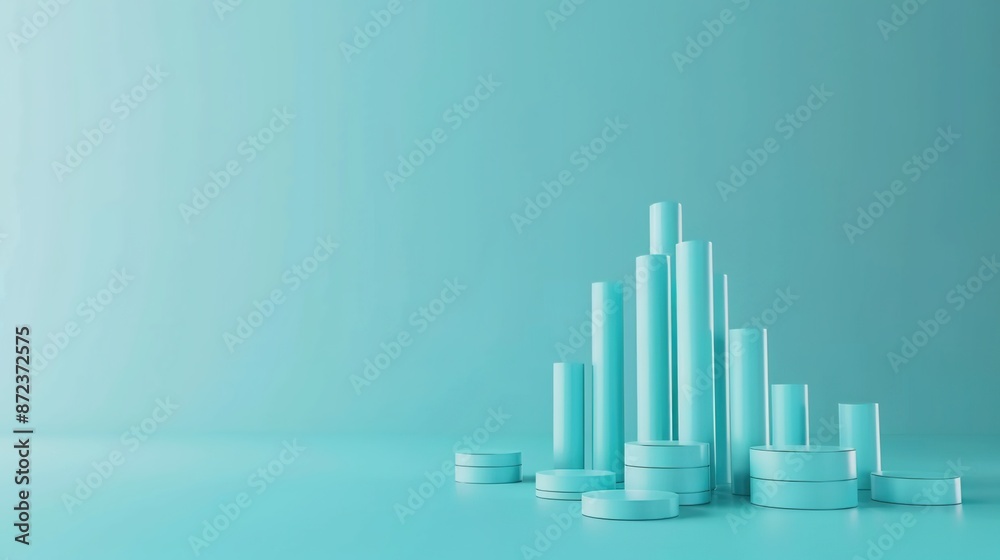 3D Investment Data Visualization on Blue Background with Copy Space 3D Investment Data Visualization on Blue Background with Copy Space