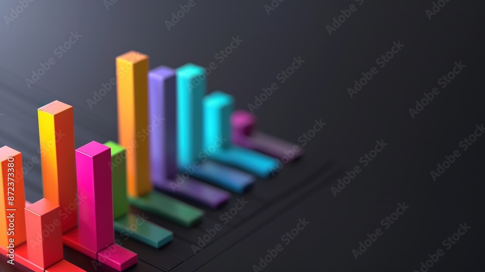 Dynamic 3D Financial Charts in Vibrant Colors on Dark Grey Background with Copyspace Dynamic 3D Financial Charts in Vibrant Colors on Dark Grey Background with Copyspace