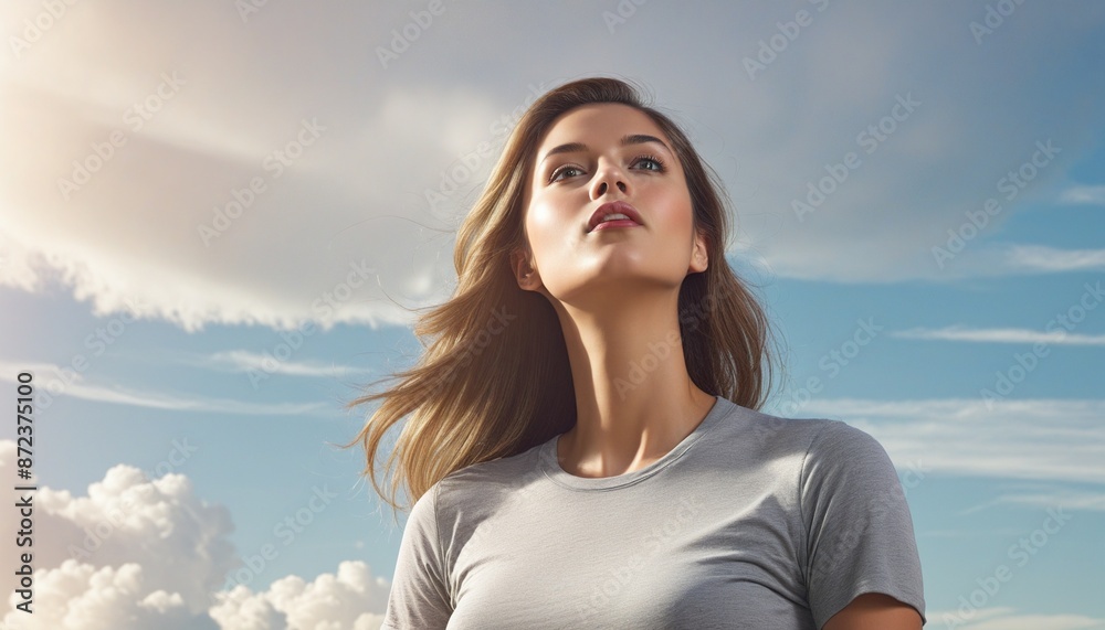 Woman with long neck looking up at the sky Woman with long neck looking up at the sky