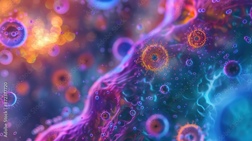 Digital Abstract Art with Biological Patterns on Vibrant Gradient Background Digital Abstract Art with Biological Patterns on Vibrant Gradient Background