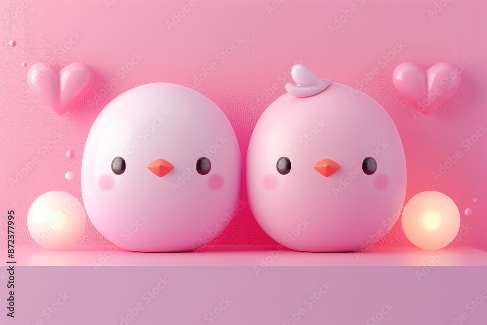 Adorable illustration of two birds with heart elements symbolizing love and companionship in a playful artistic design Adorable illustration of two birds with heart elements symbolizing love and companionship in a playful artistic design