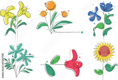 花の線画のワンポイントカットイラスト02