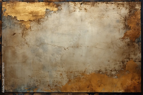 Ephemeral Elegance: Worn-Out Gold Grunge Art on a Rustic Metal Canvas