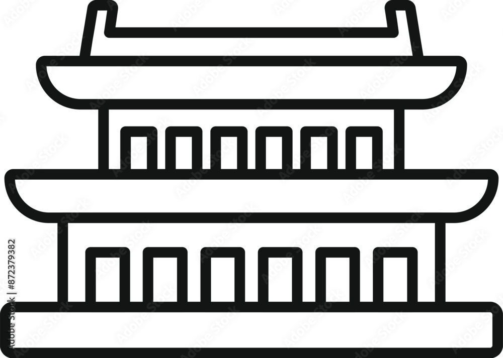 Simple line icon of a traditional korean house, evoking south korean heritage and architecture Simple line icon of a traditional korean house, evoking south korean heritage and architecture