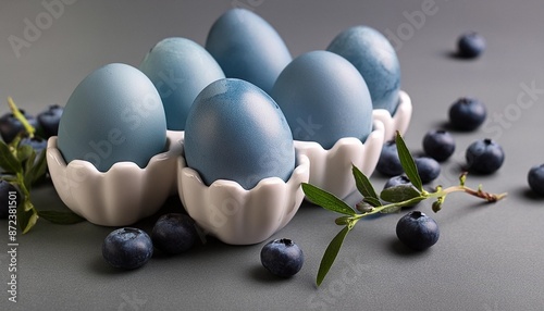 ostereier naturlich blau farben mit heidelbeeren photo