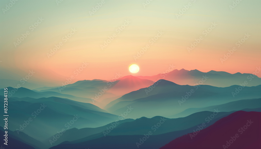 Minimalist 2D Art of Mountain View with Subtle Gradient Sky and Clean Lines Minimalist 2D Art of Mountain View with Subtle Gradient Sky and Clean Lines