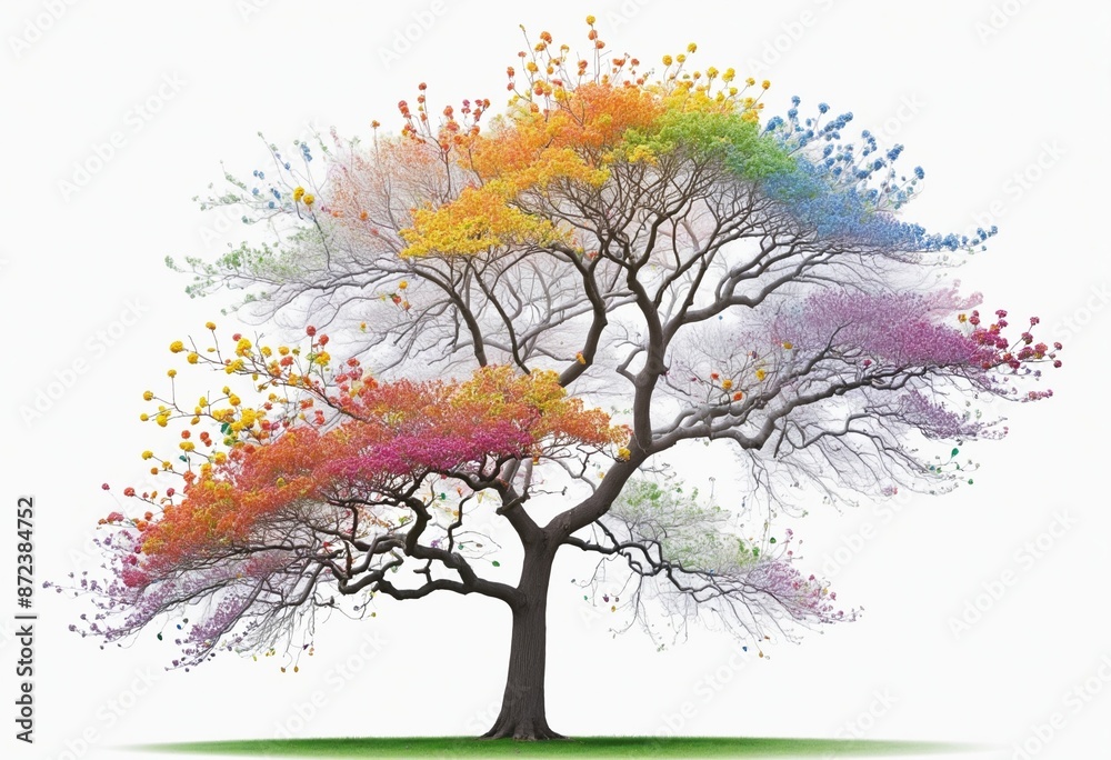 Obraz premium Eco-friendly tree silhouette with rainbow colours on a white background