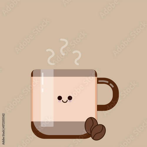 Cute coffee mug with a smiley face illustration - EPS Vector