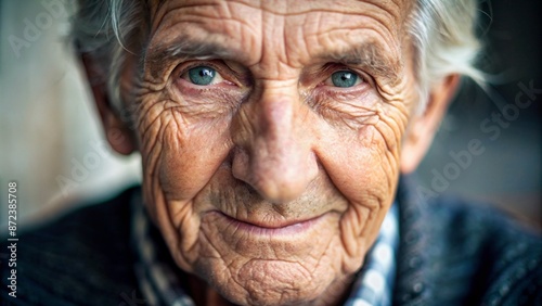 concept elderly people day.  close up of face wrinkles of an old man with wrinkled skin © Sunisadonphimai