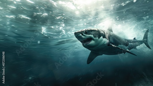 Great White Shark Gliding Through Water