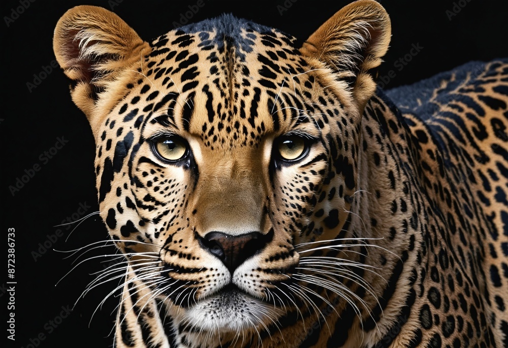 Obraz premium Close-up portrait of a fierce black panther with snarling fangs and intense eyes on a dark background