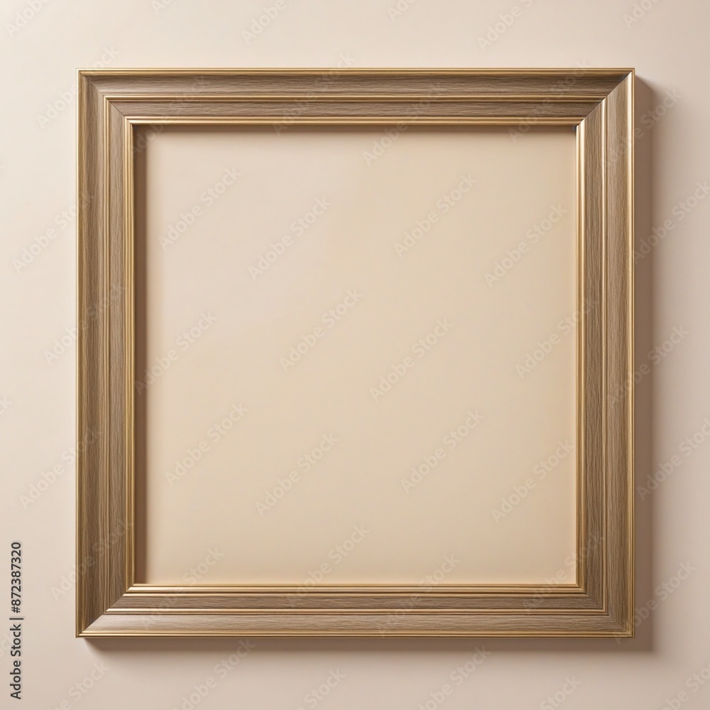 Fototapeta premium Minimalist office decor featuring a modern white picture frame on a clean beige wall