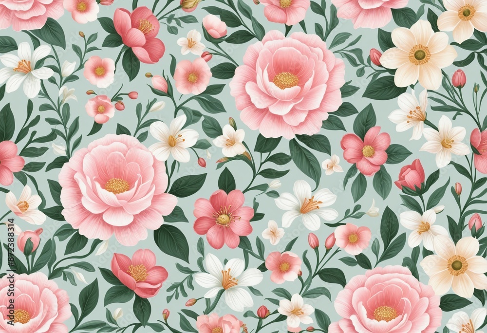 Nature-Inspired Floral Wallpaper Design with Pastel Flower Petals and Seamless Botanical Illustration