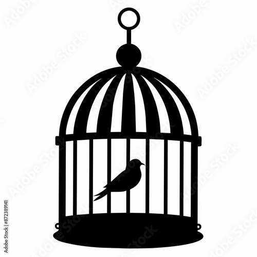 Black Bird Cage Silhouette Vector on White Background Elegant Design © Mosharef 