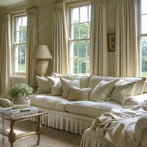 Elegant Living Room with Large White Sofa and Natural Light