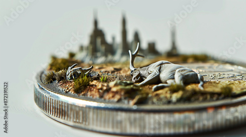 Wallpaper Mural a miniature landscape showing the changes of global warming on a silver coin Torontodigital.ca