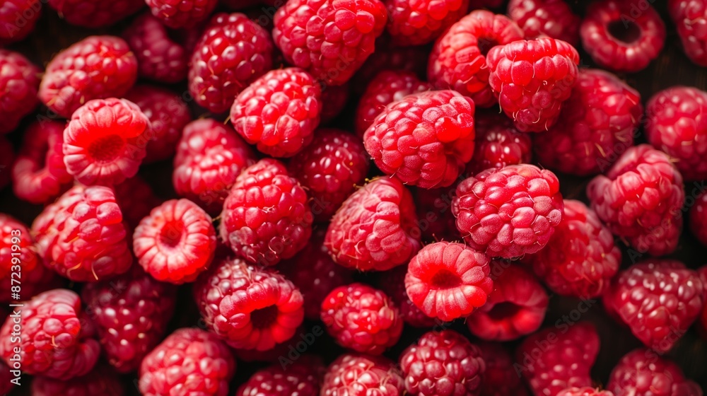 A vibrant display of fresh raspberries A vibrant display of fresh raspberries