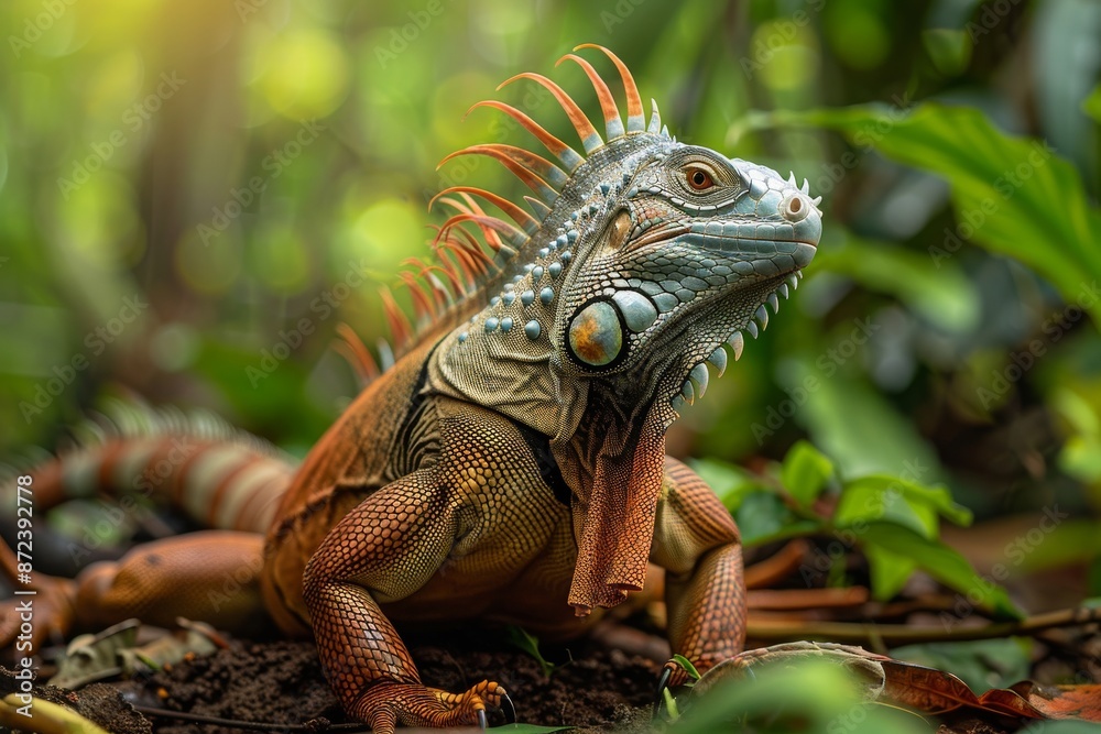 Full body view of Green Iguana in natural habitat, full body shot, full body View Full body view of Green Iguana in natural habitat, full body shot, full body View