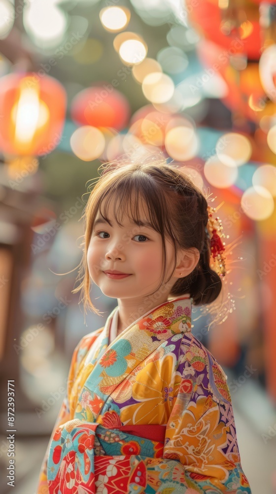 Japanese child with a colorful kimono, looking joyful Japanese child with a colorful kimono, looking joyful