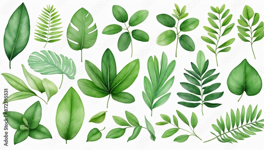 set of green leaves set of green leaves