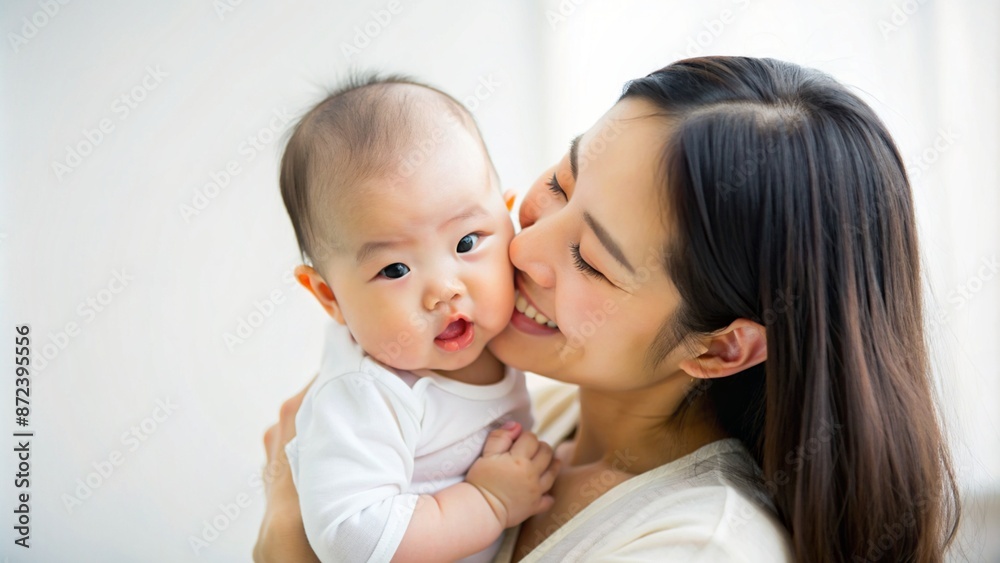 mother holding and kissing her baby smiling baby with love mother holding and kissing her baby smiling baby with love