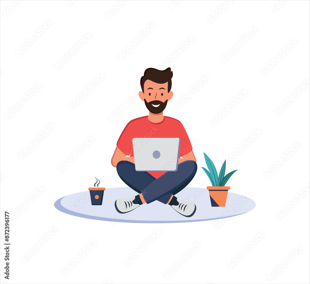 Man sitting in hands of laptop Man sitting in hands of laptop