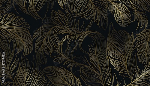 gold feathers on black pattern, abstract luxury design