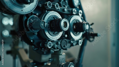 A close up of a machine with a large lens. Generate AI