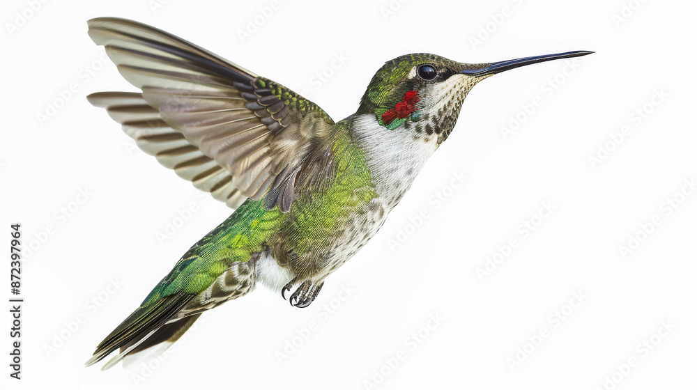 Fototapeta premium A portrait of a cute adorable blue hummingbird in a watercolor illustration.