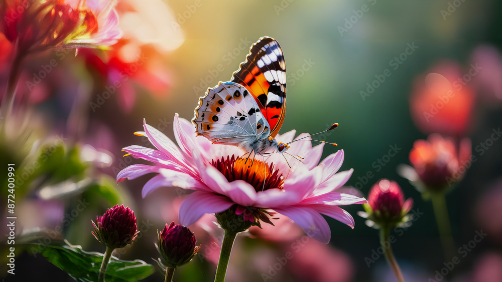 Vibrant Painted Lady a British Butterfly eating nectar off a flower. Vibrant Painted Lady a British Butterfly eating nectar off a flower.