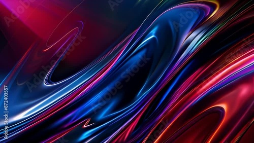 Vibrant abstract liquid metal waves in blue and red, futuristic digital background for tech and design concepts