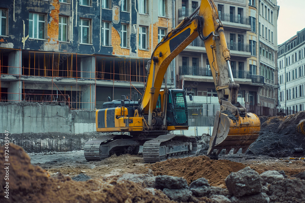 Excavator on building site Excavator on building site