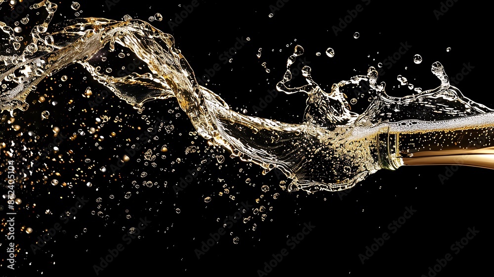 Fototapeta premium Product shot of a splashing champagne, isolated black background