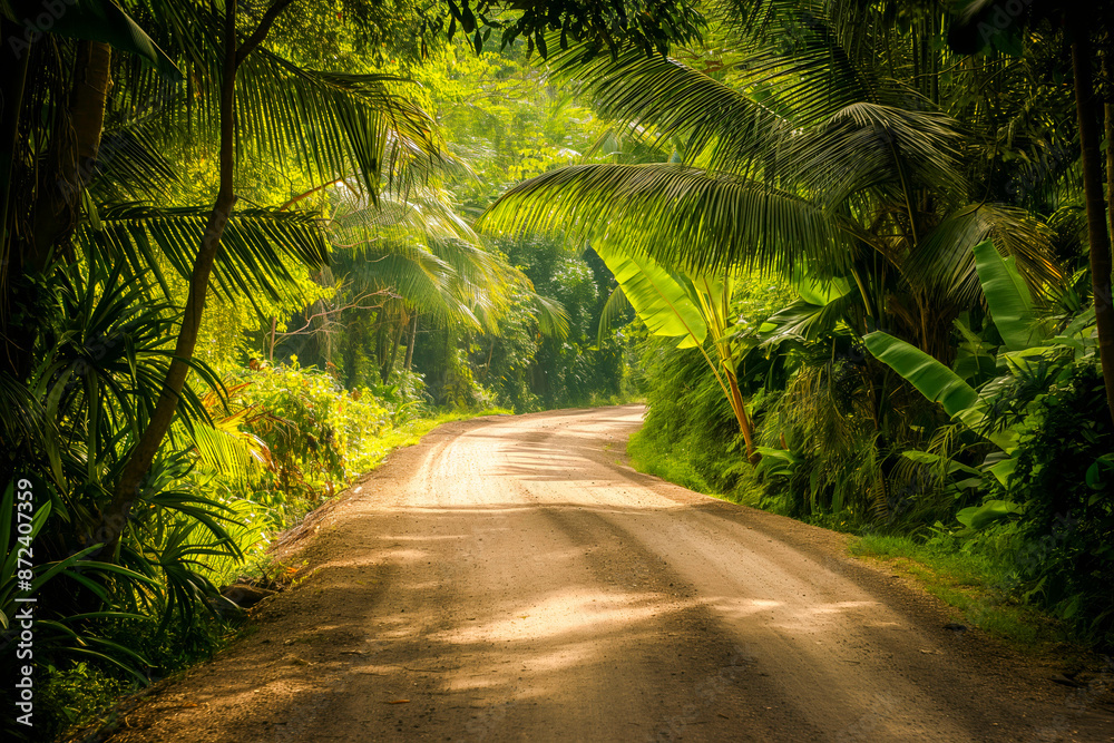 Obraz premium Ground rural road in the middle of tropical jungle