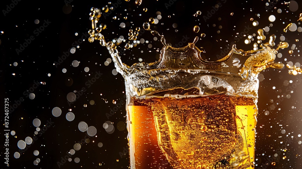 Product shot of a splashing kombucha, isolated black background Product shot of a splashing kombucha, isolated black background